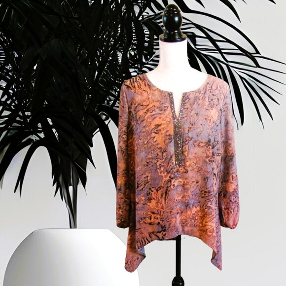 Juicy Couture Long Sleeve Evening Blouse V Neckline with Studs in Size large - Picture 1 of 4